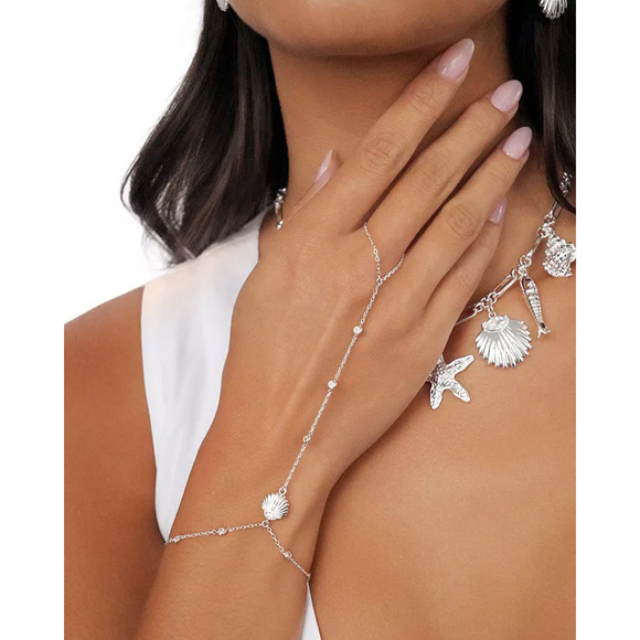 NWT Ettika Cubic Zirconia Santorini Shell Silver Hand Chain - Picture 2 of 6
